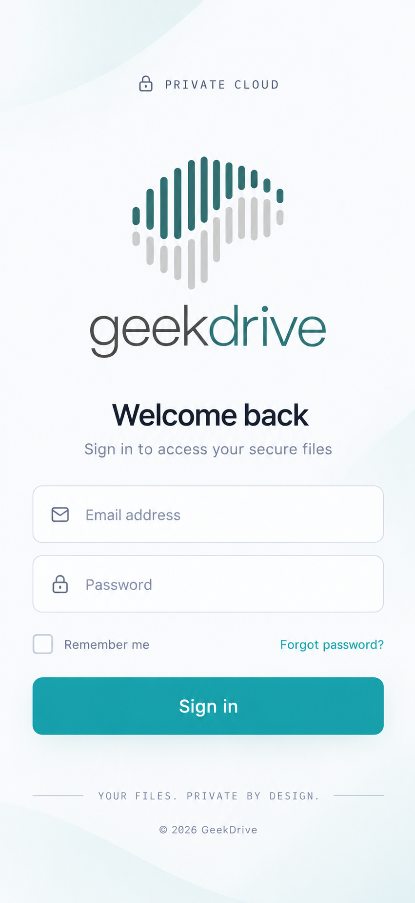 GeekDrive private cloud sign-in screen